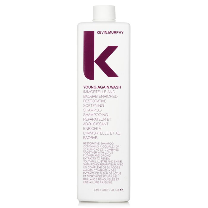 Dry hair shampoo - Kevin.Murphy Young.Again.Wash (Immortelle and Baobab Infused Restorative Softening Shampoo - To Dry Brittle Hair) 1000ml/33.6oz for moisturizing and nourishment.