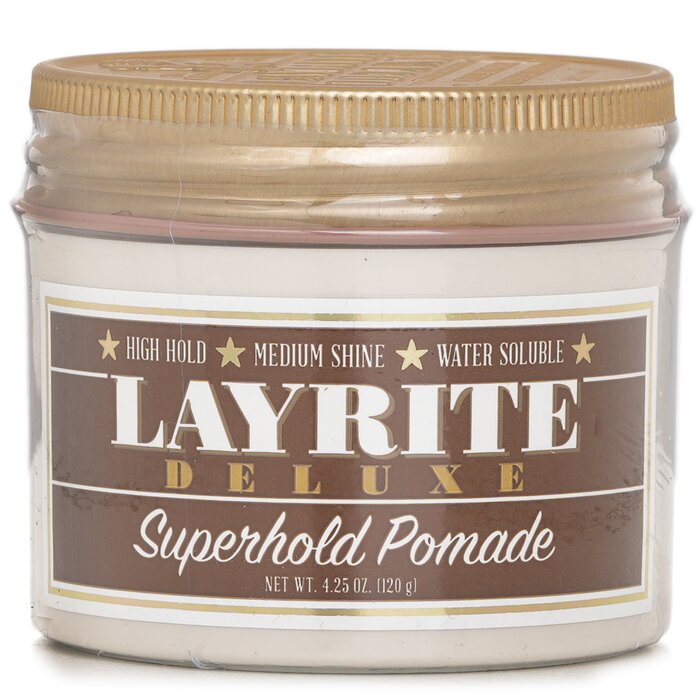 Layrite Superhold Pomade (High Hold, Medium Shine, Water Soluble) 120g/4.25oz for personal or professional use.
