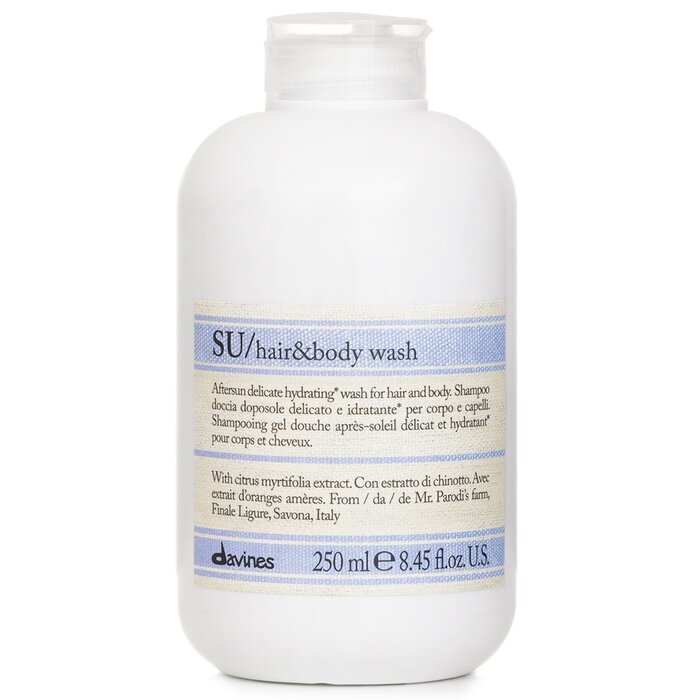 Dry hair shampoo - Davines SU Hair & Body Wash 250ml/8.45oz for moisturizing and nourishment.