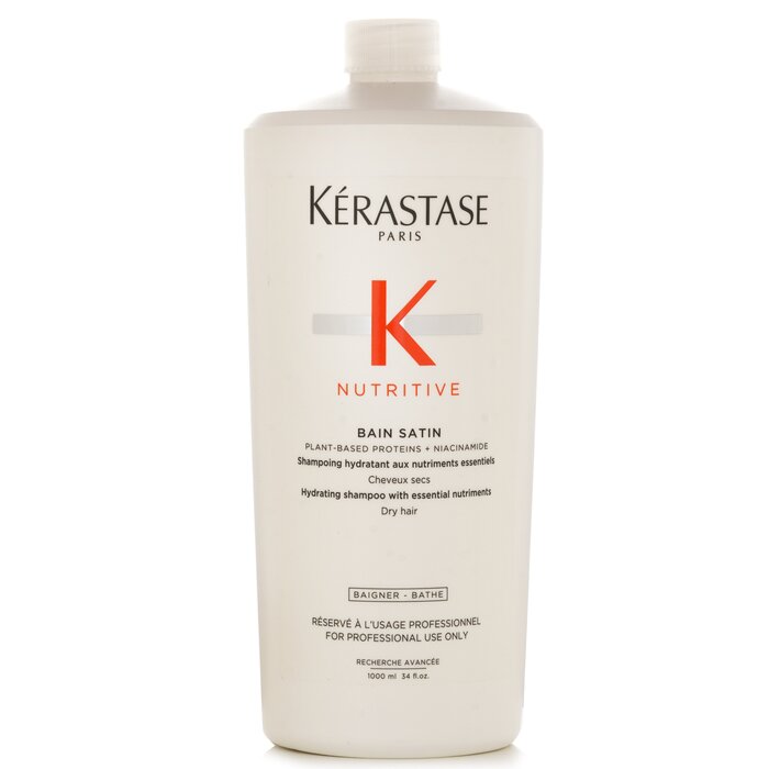 Dry hair shampoo - Kerastase Nutritive Bain Satin Hydrating Shampoo With Essential Nutriments (Dry Hair) 1000ml/34oz for moisturizing and nourishment.
