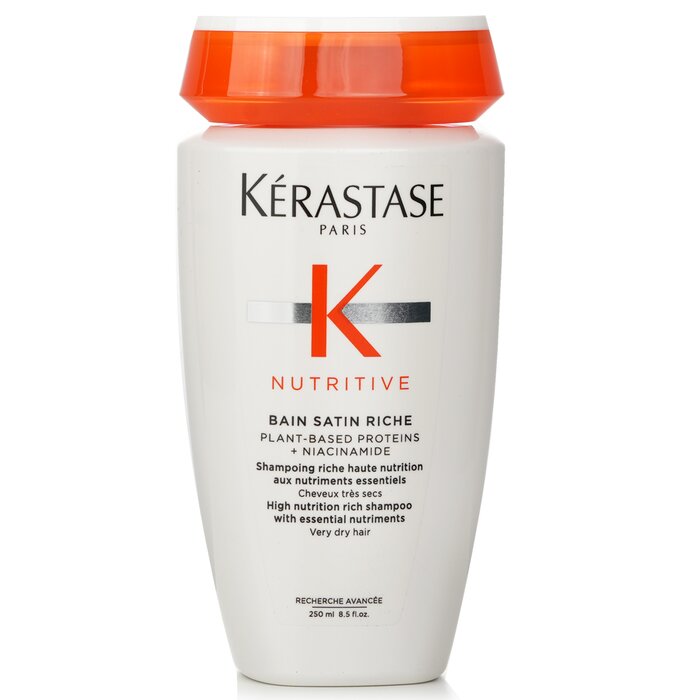 Dry hair shampoo - Kerastase Nutritive Bain Satin Riche High Nutrition Rich Shampoo With Essential Nutriments (Very Dry Hair) 250ml/8.5oz for moisturizing and nourishment.
