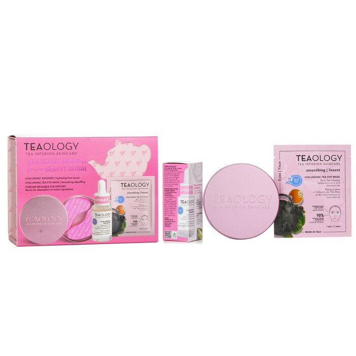 Boost skin moisture with Teaology Hyaluronic 3pc ritual set. Deep hydration skincare.