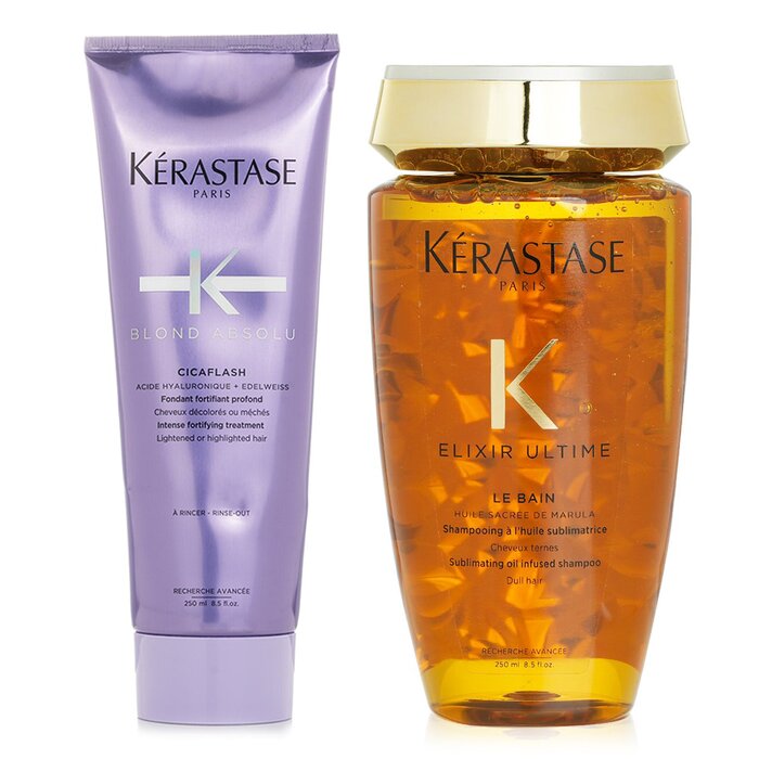 Dry hair shampoo - Kerastase Blond Absolu Set 3: Shampoo & Fortifying Treatment (Lightened or Highlighted Hair) 2pcs for moisturizing and nourishment.