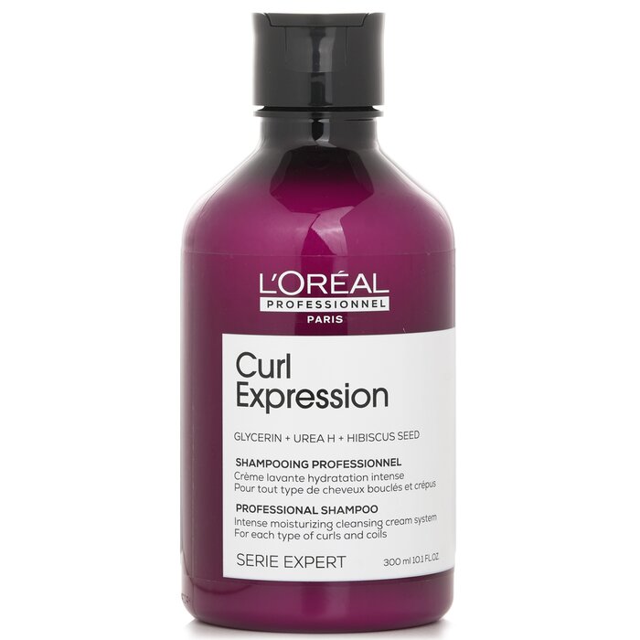 Dry hair shampoo - L'Oreal Serie Expert Curl Expression Glycerin + Urea H + Hibiscus Seed Professional Shampoo 300ml for moisturizing and nourishment.