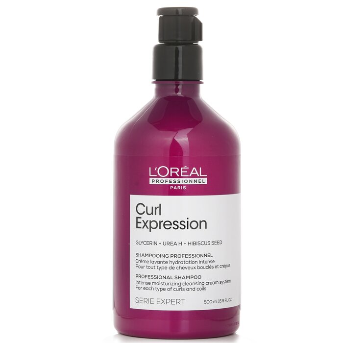 Dry hair shampoo - L'Oreal Serie Expert Curl Expression Glycerin + Urea H + Hibiscus Seed Professional Shampoo 500ml for moisturizing and nourishment.