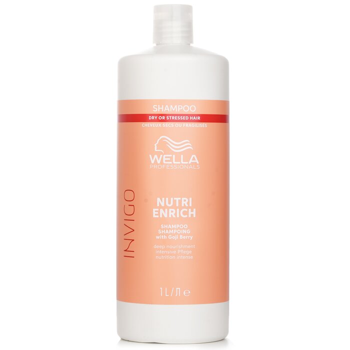 Dry hair shampoo - Wella Invigo Nutri Enrich Shampoo With Goji Berry Dry Or Stressed Hair 1000ml for moisturizing and nourishment.